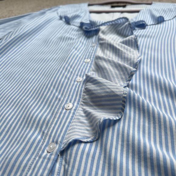 RENUAR Woman Long Sleeves Button Down Striped Shirt With Ruffles Cotton‎ Size L - Picture 4 of 8